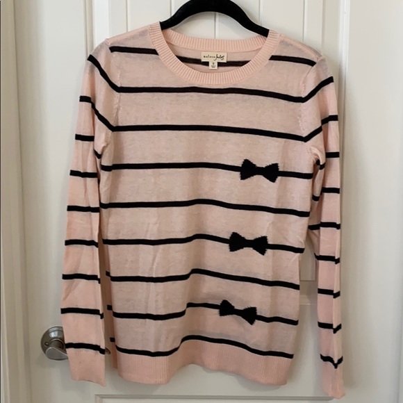 Maison Jules Sweaters - Maison Jules Pink/Black Stripe Sweater with Bows